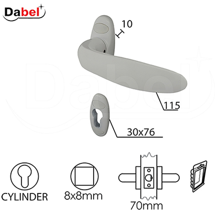 Slika Kvaka rozeta za ALU vrata DABEL GOČ RAL9016 bela 30/76/10/115/8/9 mm cilindar 0101266