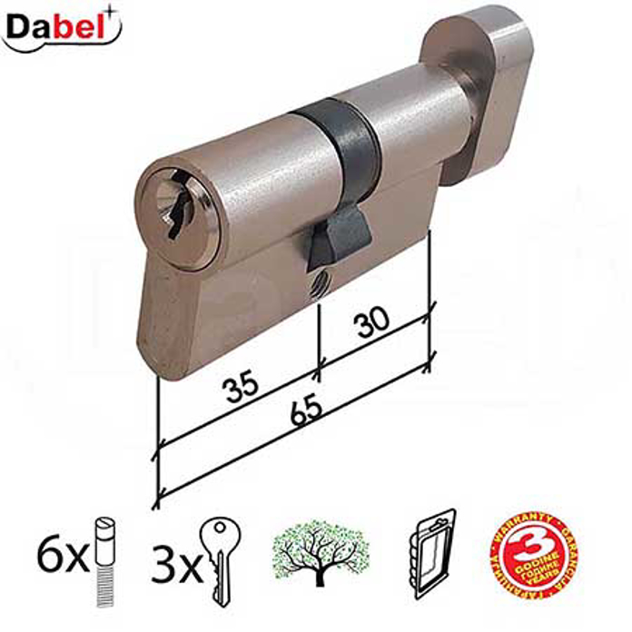 Slika Cilindar sa dugmetom DABEL CL2036K Nikl 65 mm (30-35) 3K DBP1 – 0106150