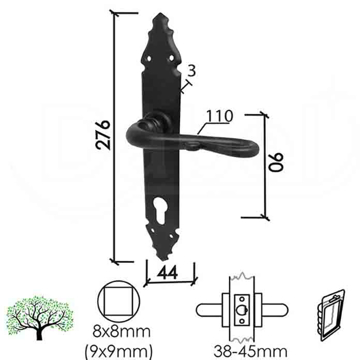 Slika Kvaka šild za vrata DABEL MILICA crna 90/44/276/3/110/8/9 mm cilindar 0101077