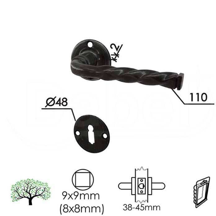 Slika Kvaka rozeta za vrata DABEL IRIG antik crna fi48/2/110/8/9 mm ključ 0101652