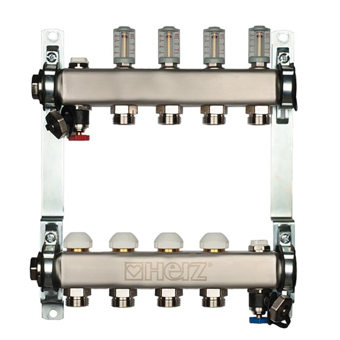 Slika HERZ set razdelnika INOX za podno grejanje 6l, 1"/11 rupe