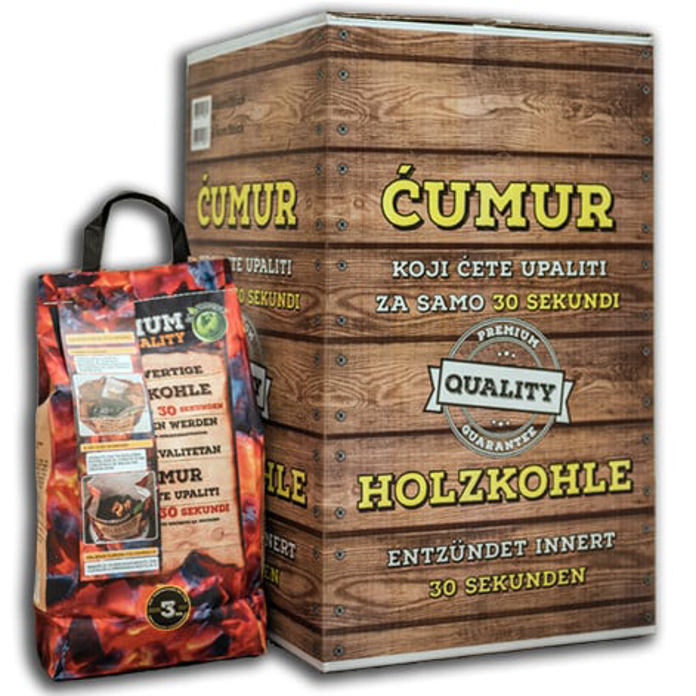 Pakovanje samožarećeg ćumura 3 kg sa ušivenim ekološkim potpaljivačima za roštilj