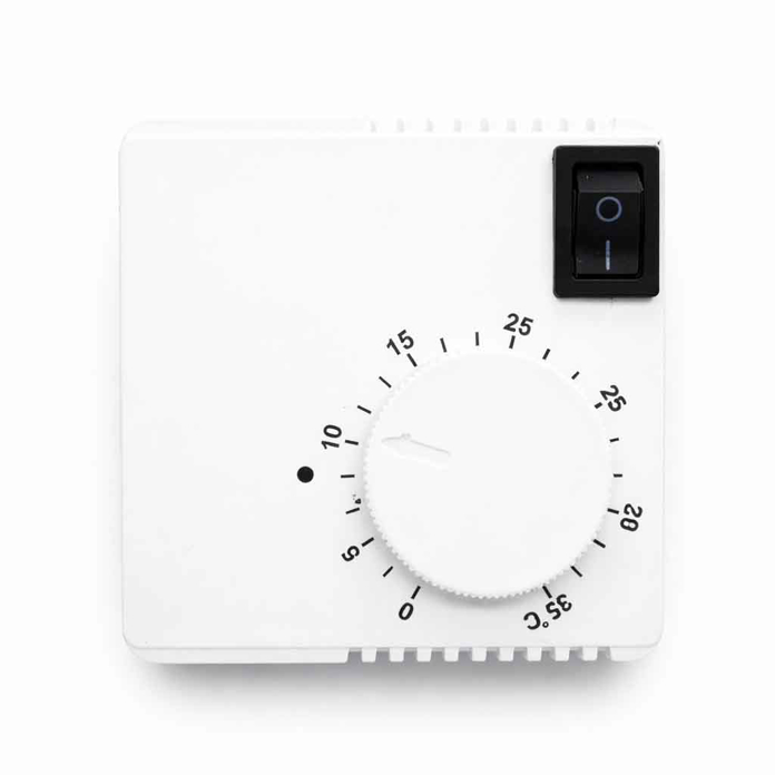 Beli sobni termostat Termorad ST-3P sa prekidačem za TA peć i grejna tela